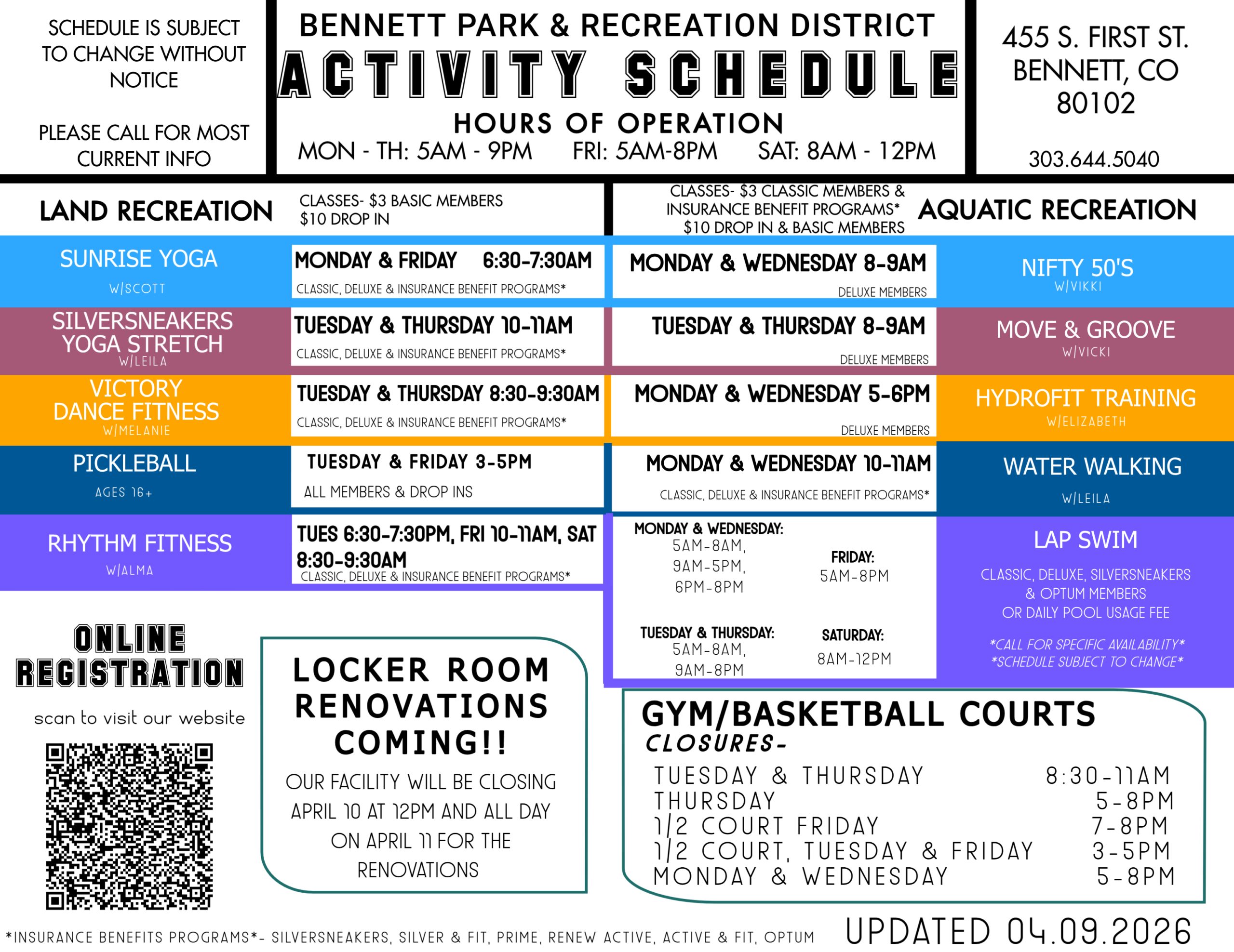 schedule of activities at facility