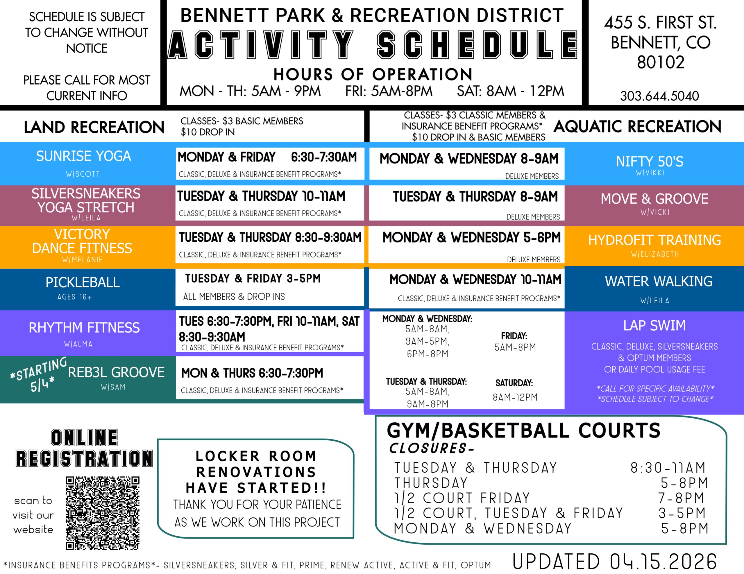 schedule of activities at facility